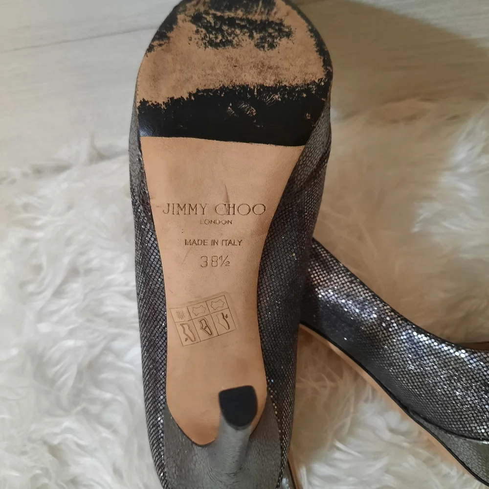 Jimmy Choo Silver black shimmer Platform heels sz 38.5 8.5 Italy - Picture 4 of 11